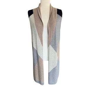 Belford Sleeveless Cardigan 100% Cashmere Color block Tan Small Quiet Luxury